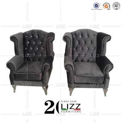 Hot Selling Fabric Chesterfield Living Room Furniture Modern European Chair with Wooden Legs
