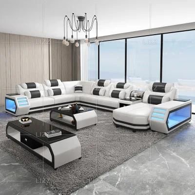 High Quality Modern Leather Sofa Set Home Furniture Leisure LED Leather Sofa