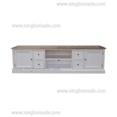 French Provincial Hunter Furniture Natural Ash Top Pure White Base 4 Drawers 2 Doors TV Stand
