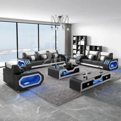 American Style Hot Sale Living Room Sofa 1+2+3 LED Sectional Leather Sofa Set
