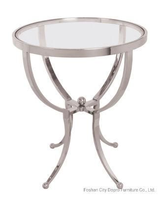 Minimalist Design Hot Sale Stainless Steel Side Table with Glass Top