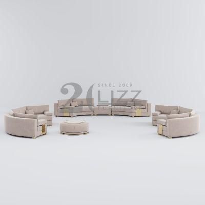 High Quality Modern Loung Couch Living Room Furniture Sectional Leisure Fabric Sofa Set with Metal Decor