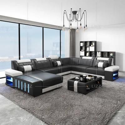 Modern Sectional Home Corner Leather Sofa LED Living Room Furniture Set