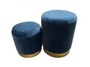 Fashion Modern Round Dark Blue Velvet Fabric Seat Makeup Storage Stool Ottoman