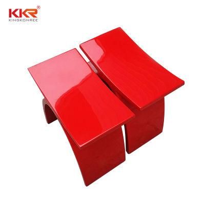 Red Color Vanity Bathroom Stool in Black Solid Surface Chair