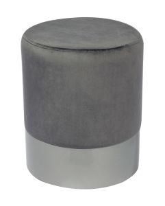 Knobby Round Grey Ottoman Velvet Stool with Gold Metal Base Pouf