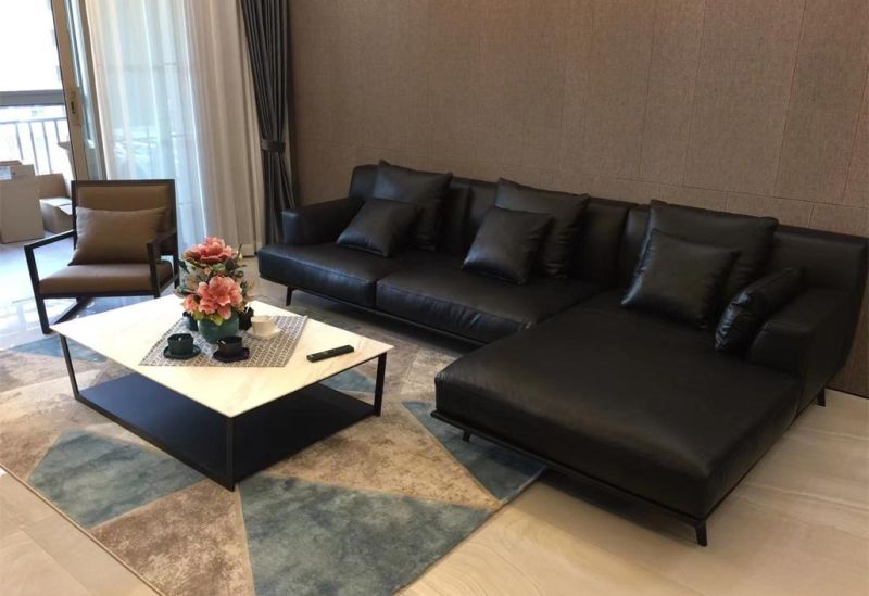 China Fty Wholesale Modern Living Room Furniture Metal Legs Fabric or Genuine Leather Upholstered Corner Sofa Set L Shape Sofa