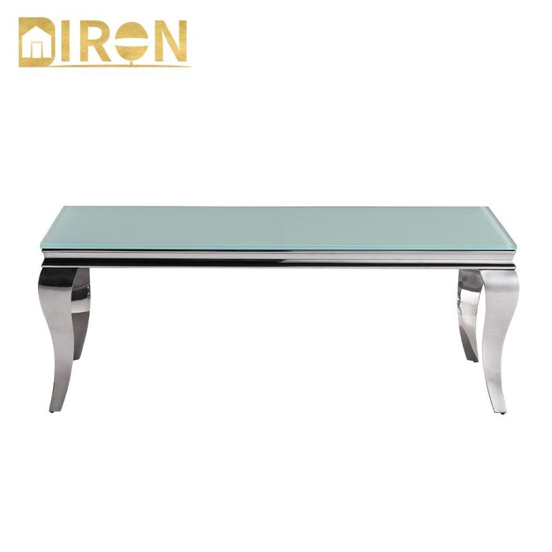 Modern Glass Top Coffee Table with Luxury Metal Stainless Steel Base in Living Room Furniture