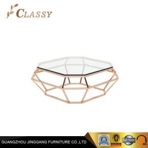 Glass and Marble Diamond Shape Stainless Steel Frame Coffee Table