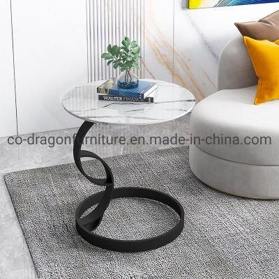 Modern Home Furniture Round Side Table with Rock Plate Top