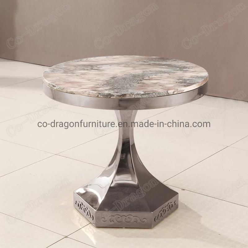 Modern Luxury Golden Stainless Steel End Table with Marble Top