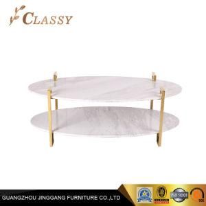 Two Layers Marble Office Furniture with Golden Stainless Steel Coffee Table