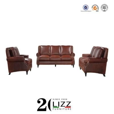 Popular Classic Italian Vintage Home Furniture Living Room Faux Leather Sofa