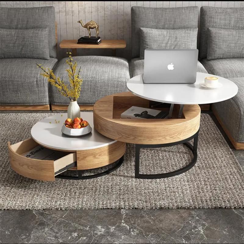 Nordic Light Luxury Round Lift Folding Tea Table Modern Simplicity