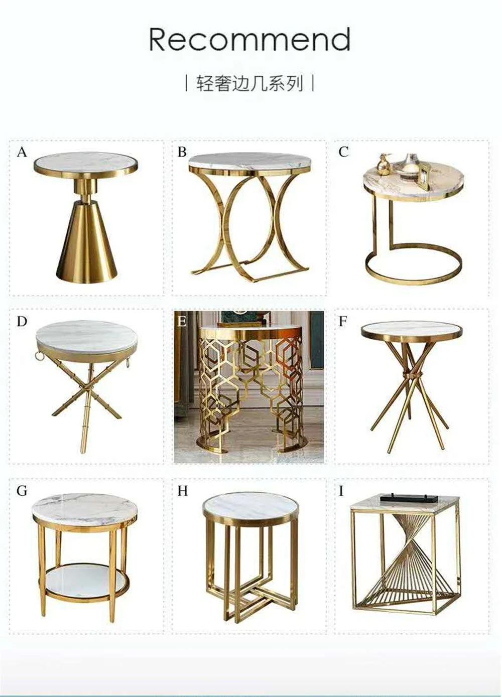 White Table Stainless Steel Gold Color Coffee Shop Side End Table for Marble Top