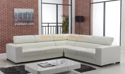 L Shape Livng Room Top Grain Leather Fabric PU PVC Movable Headrest Corner Sectional Sofa