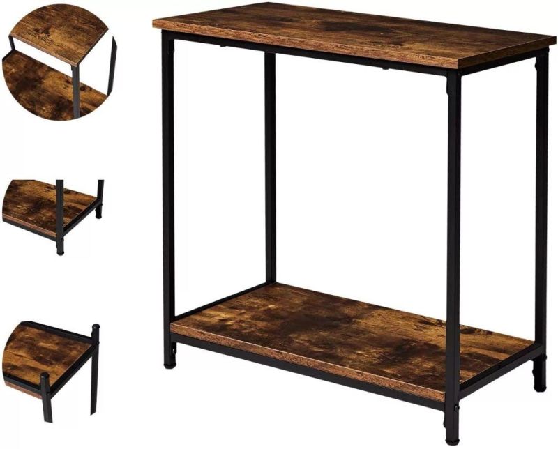 Industrial Side Table End Table with Shelf Narrow Table for Living Room