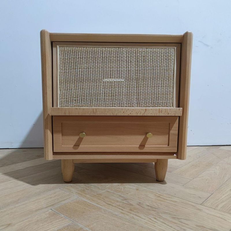 Beech Rattan Combination Bedside Table Bedroom Furniture