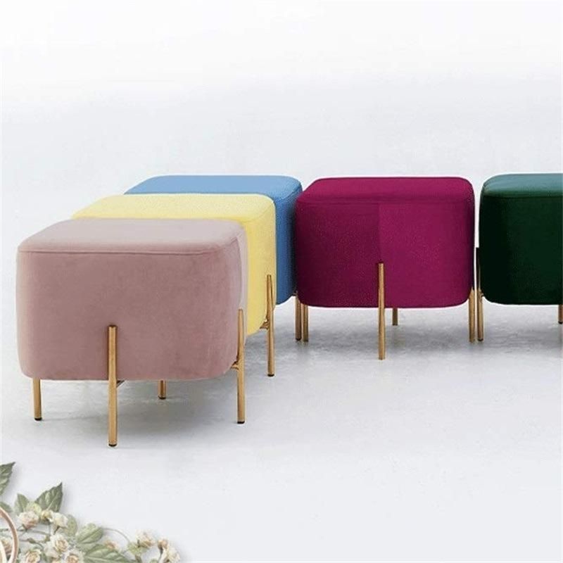 Chinese Modern Furniture Home Living Room Chesterfield Fabric Sofa Stool Luxury Gold Leg Stool & Ottoman