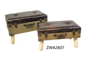 Kd Black Washing Leather with Weave -Home Storage Stool -Suitcase-Ottoman