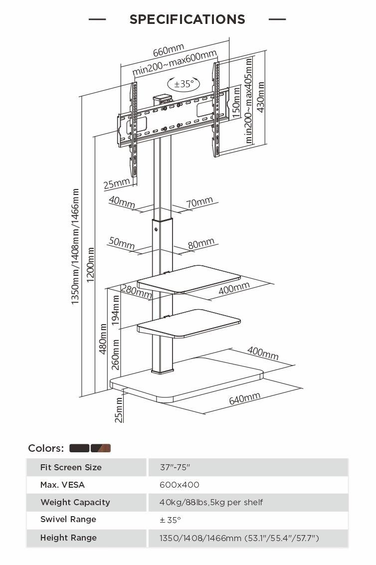 Living Room Furniture TV Floor Stand with Double Shelves