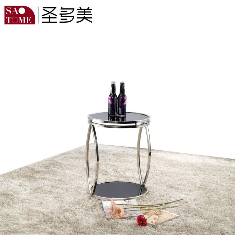 Modern Living Room Furniture Double Layer Black Glass End Table