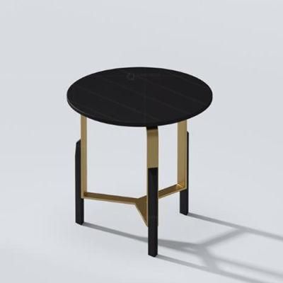 Round Gold Steel Black Marble Laminate Smart Tray Side Table