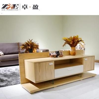 Modern Home Furniture Factory Wholesale Living Room Wooden Light Walnut Color TV Stands with Two Doors