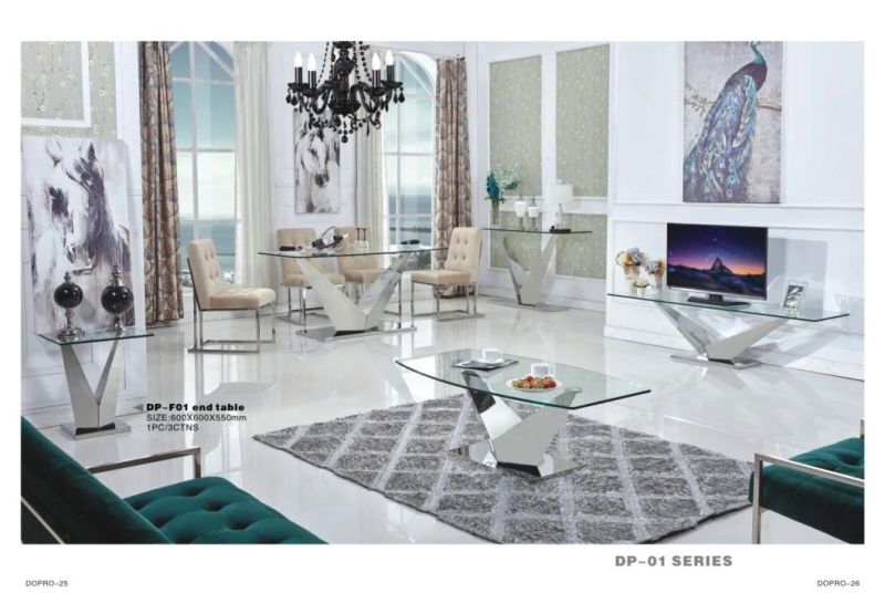Hot Selling Stainless Steel Reverse Double C TV Stand with Glass Countertop