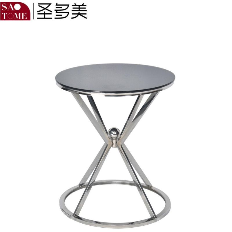 Modern Hotel Living Room Furniture Stainless Steel Round Black Glass Small End Table