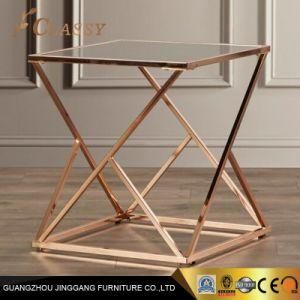 Luxury Hotel Square Shaped Coffee Side Table with Golden Matal Frame