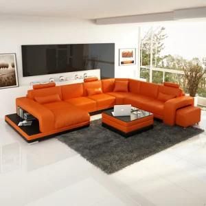 Big Size Orange Living Room Leather Sofa