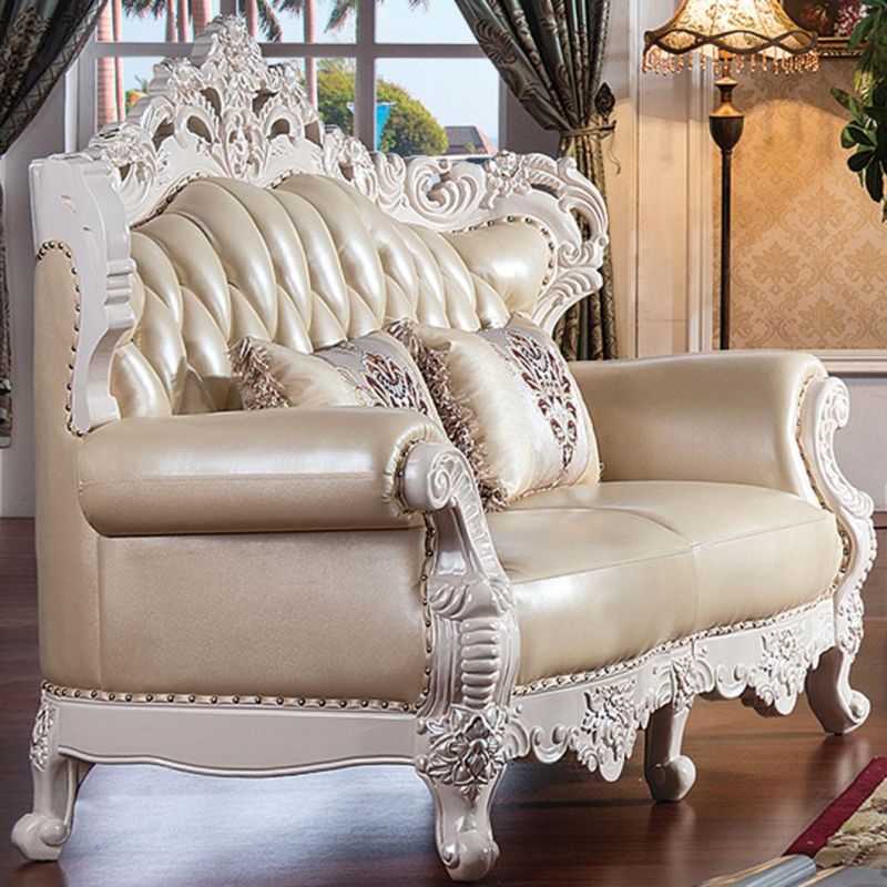 Wood Leather Sofa with Glass Coffee Table for Home Furniture