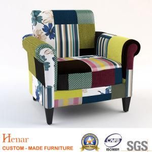 Stitching Colorful Fabric Living Room Sofa Chairs with Solid Wood Legs