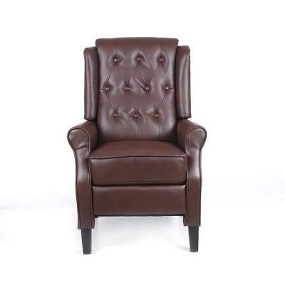 European Style Home Retro Sofa Living Room Hotel Furniture Air Leather Push Back Sofa Leisure Recliner Chair Wooden Legs