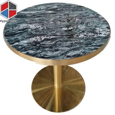 Factory Wholesale Round Green Granite Coffes Table Golden Stainless Steel Edge and Metal Leg