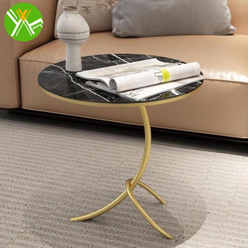 New Arrival Nordic Design Gold Side Table with Marble Top for Hotel Commercial Shop