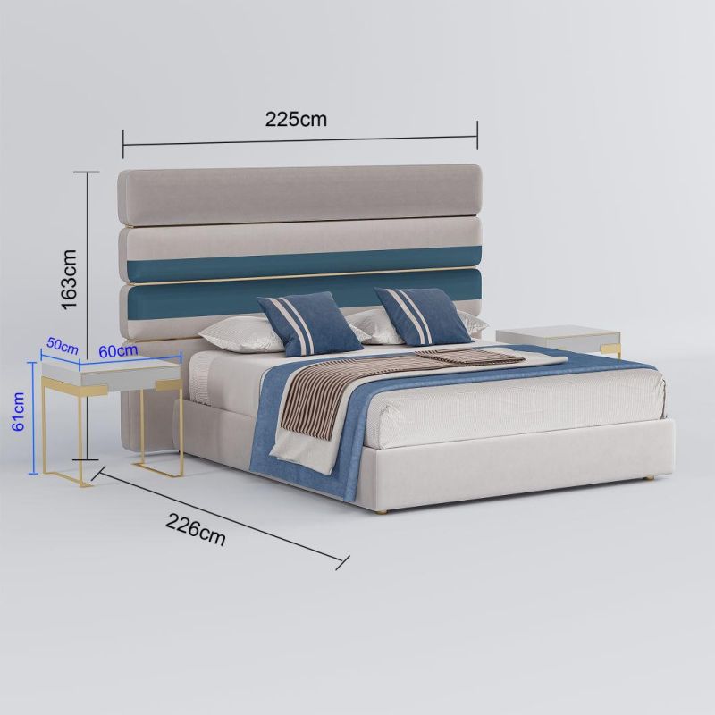 Professional European Blue Velvet Fabric Sofa Beds Modern Leisure Metal Frame Home Bedroom Furniture