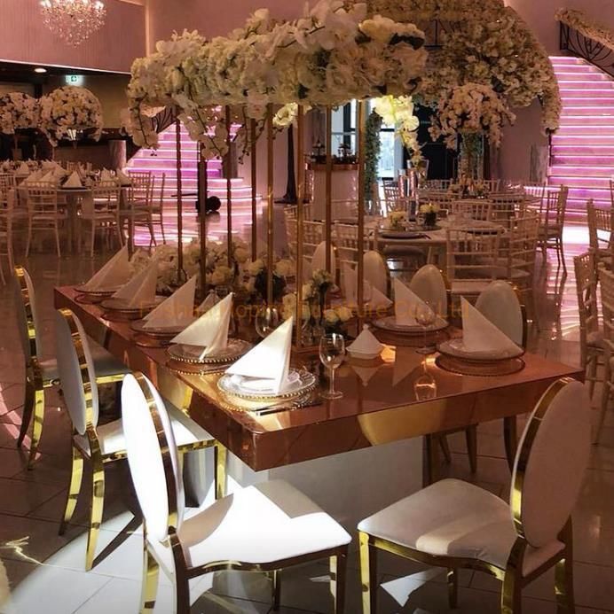 Modern Gold Metal Dining Chair for Wedding Event Hotel Hall Banquet Chair