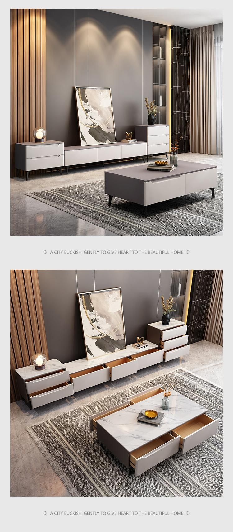 Luxury Hotel Living Room Furniture Set Wooden Drawer Glass/Marble TV Stand