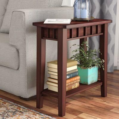 Home Furniture Set Espresso Brown Finish Narrow Chairside Coffee Tables with Storage Shelf