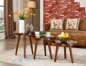 MDF Veneer Living Room Round Nesting Coffee Table Side End Table with Tempered Glass Modern Home Furniture