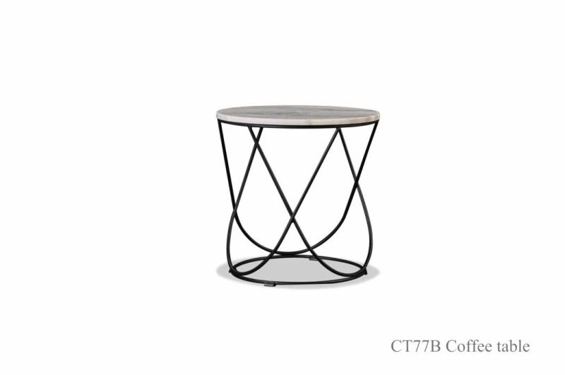 CT77A Coffee Table  /Natural Marble/Natural Steel Coating Base