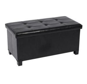Knobby Black Detachable 4 Wheel Upholstered Stool PU Foldable Storage Ottoman