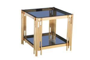 Living Room Set Glass Tables Gold Stainless Steel Side Table