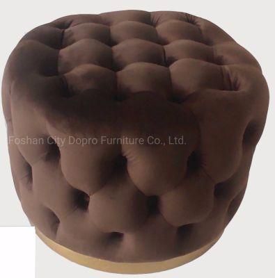 Modern Round Velvet Home Bedroom Stool with Brass Steel Base Foot Stand