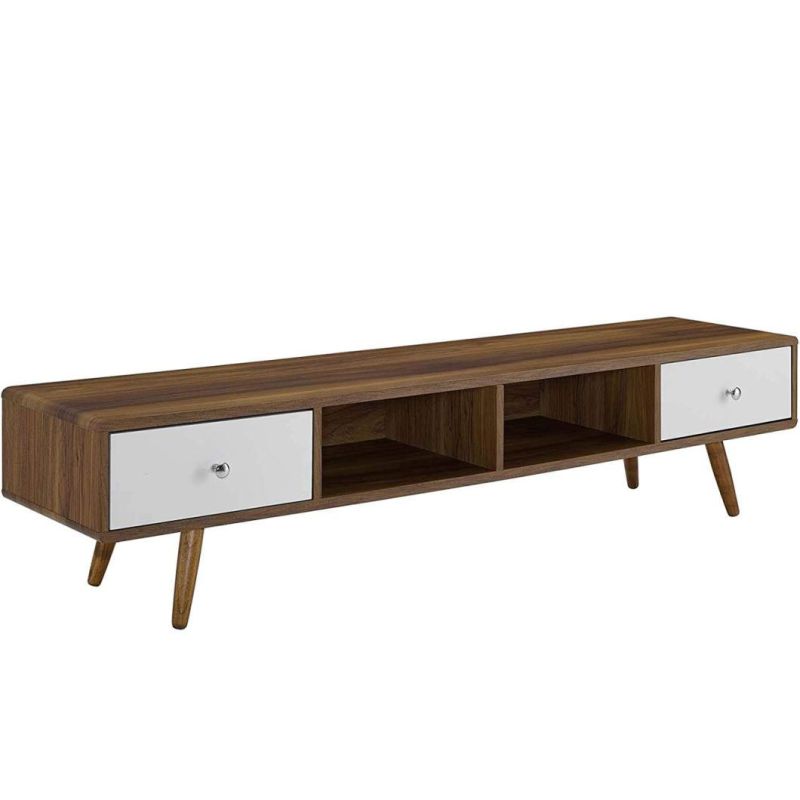 TV Media Stand, 54 Inch Wide, Contemporary, Living Room Entertainment Center, Storage Shelves and Cabinets