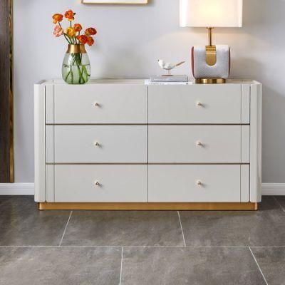 127807 Quanu Living Room Luxury White 6 Chest of Drawers Cabinet