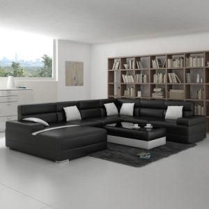Modern U Shape Black Leather Sofa