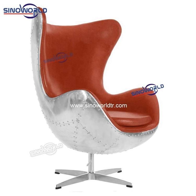 Aluminum Arne Jacobsen Vintage Leather Metal Swivel Egg Ball Chair